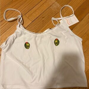 Dippin' Daisy's White Crop Top with Olive Accents